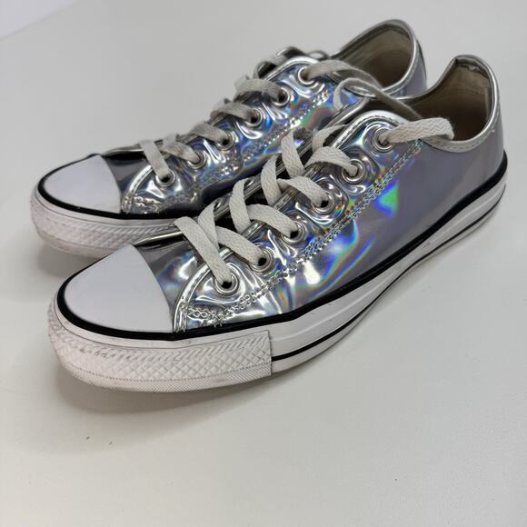RARE 7.5womens, 5.5mens Converse Chuck Taylor AllStar Lo Iridescent Silver READ! - Picture 4 of 12